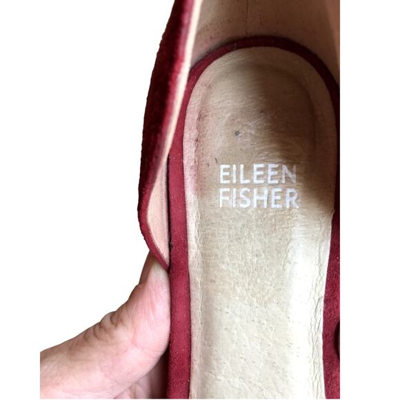 Eileen Fisher Red Suede D'Orsay Flats size 6 Festive Classic Shoes - Picture 6 of 10